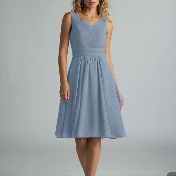 Azazie Short Dress Formal/Wedding/Graduation/Prom Dusty Blue Size A12 GUC - Picture 9 of 10